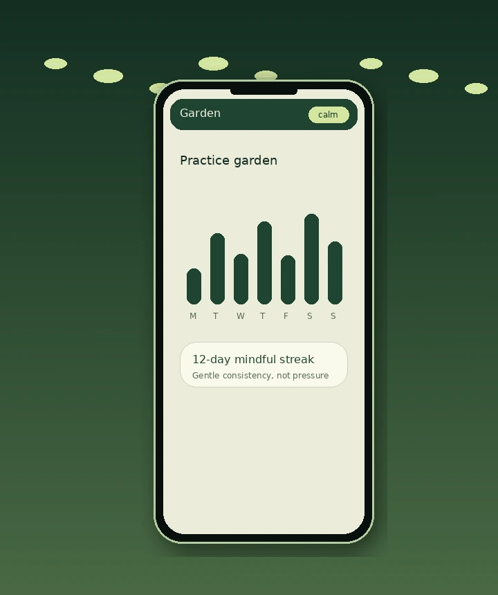Mellow Forest progress garden screen that visualizes mindful practice progress.